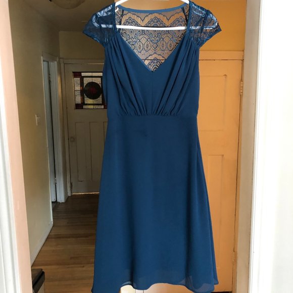 Blue Knee Length Bridesmaid Dress - Hush Collection + Rhinestone Sash - Picture 13 of 15